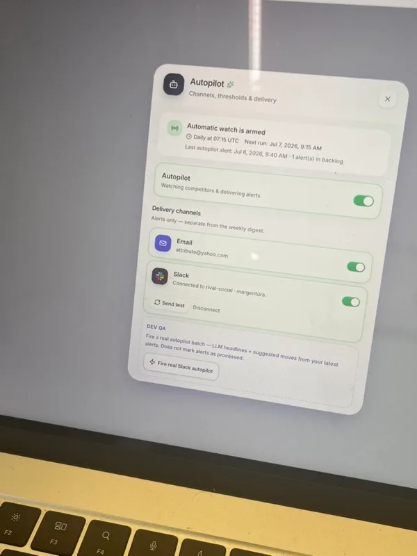Autopilot settings with Slack and email delivery turned on